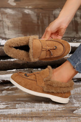 Chestnut Suede Furry Lined Slip On Flat Shoes