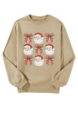 Parchment Christmas Santa Claus Bow Knot Print Drop Shoulder Sweatshirt