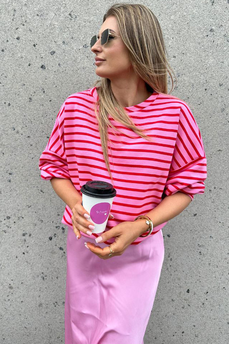 Sachet Pink Striped Oversized Long Sleeve Sweatshirt