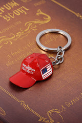 Fiery Red American Flag Baseball Cap Key Ring