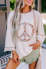 Jet Stream Floral Peace Sign Drop Shoulder Top