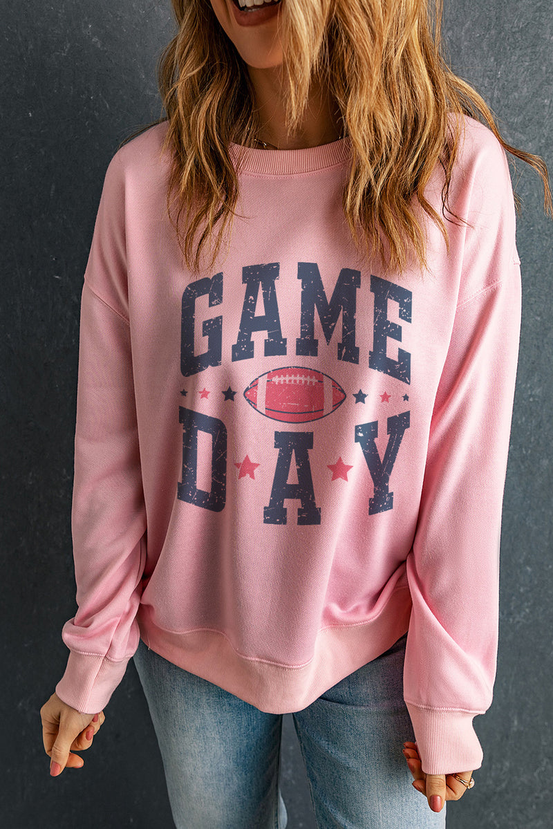 Pink Rugby GAME DAY Graphic Drop Shoulder Sweatshirt