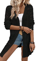 Black Hollow Out Crochet Open Front Cardigan