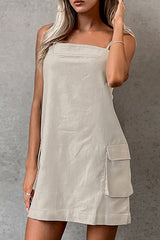 Parchment Minimalist Pocketed Sleeveless Backless Short Dress