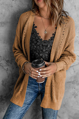 Khaki Fall Long Sleeve Long Cardigan Sweater