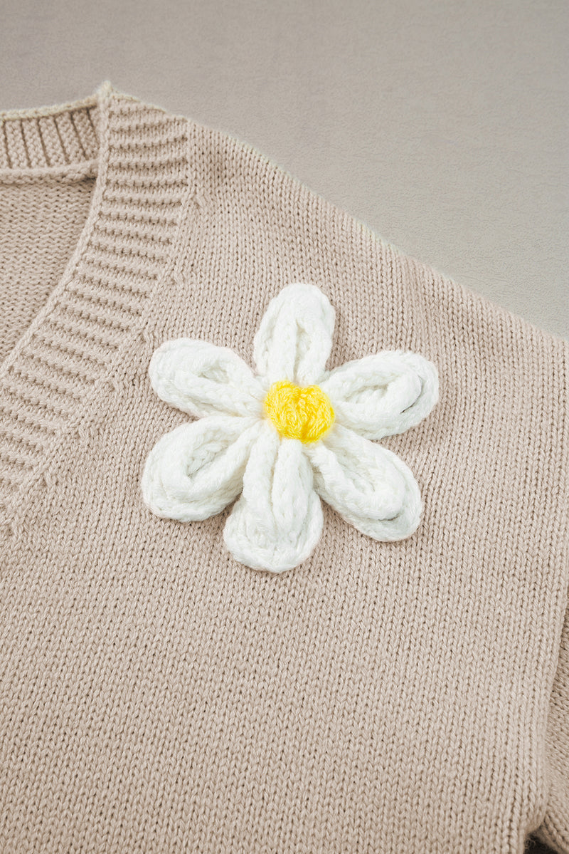 Parchment 60s Flower Decor Button Cable Knit Cardigan