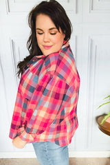 Rose Checkered Print Button-up Plus Size Shirt