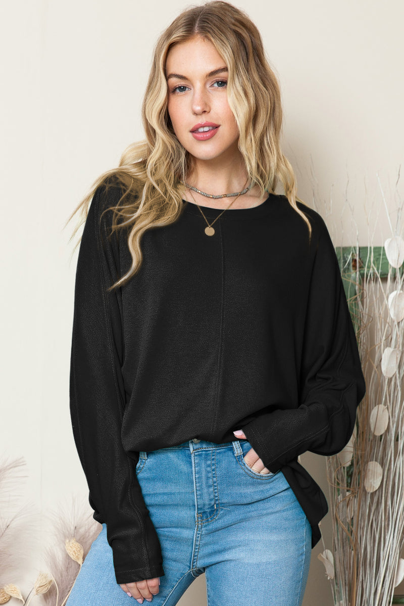 Green Plain Solid Color Casual Seam Long Sleeve Top