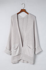 Khaki Batwing Sleeve Pocket Oversized Cable Knit Cardigan