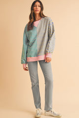 Green Stripe Colorblock Drop Shoulder Oversized Sweatshirt