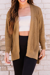 Khaki Fall Long Sleeve Long Cardigan Sweater