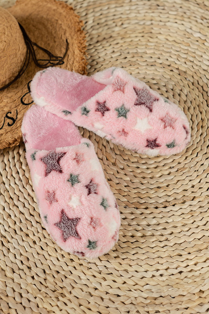 Pink Cute Star Plush Home Slippers