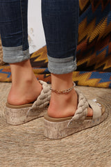 Light French Beige PU Leather Braided Detail Platform Sandals