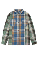 Green Plaid Colorblock Casual Pockets Button Up Shacket