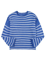 Green Stripe Casual Stripe Round Neck Drop Shoulder Sweater