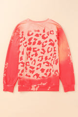 Pink Cheetah Print Drop Sleeve Bleached Sweatshirt