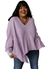 Orchid Petal Plus Size Waffle Knit Exposed Seam Flowy Top