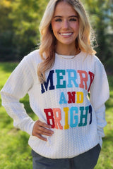 White Merry and Bright Quilted Sweatshirt