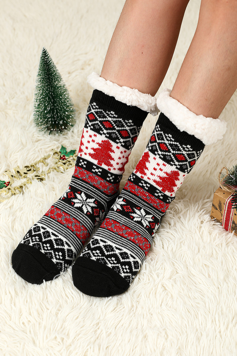 Red Christmas Reindeer Pattern Thermal Socks