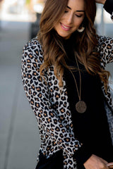 Black Leopard Patched Pocket Open Front Cardigan