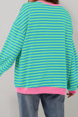 Sky Blue Stripe Contrast Edge Oversized Pullover