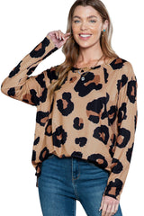 White Leopard Print Casual Loose Long Sleeve Top