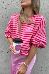 Sachet Pink Striped Oversized Long Sleeve Sweatshirt