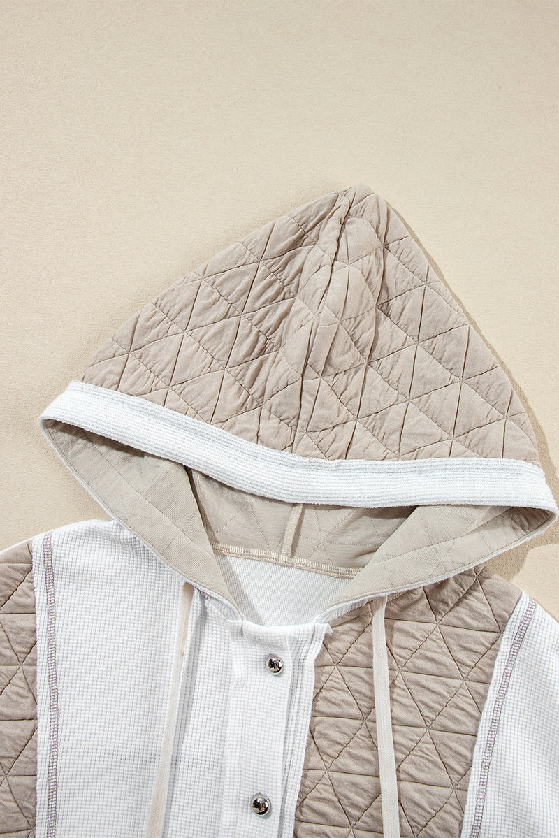 Coral Quilted Textured Patchwork Hooded Jacket