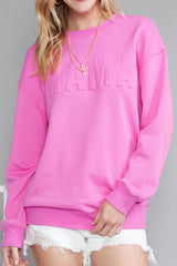 Dark Pink Casual Mama Letter Drop Shoulder Sweatshirt