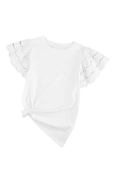 White Eyelet Butterfly Sleeve Business Casual Top