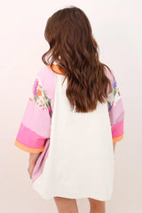 Sachet Pink Floral Patchwork Colorblock Loose Top