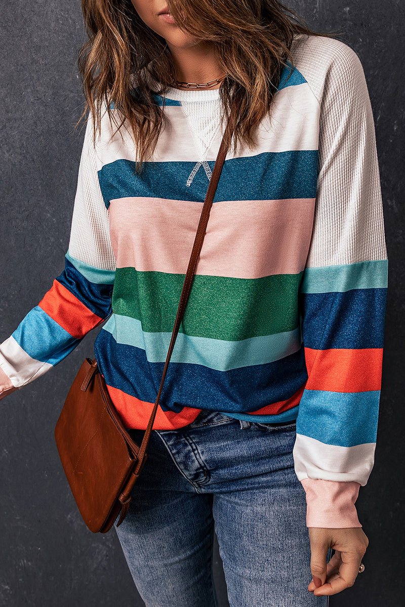 Multicolor Stripes Print Long Sleeve T-Shirt for Women