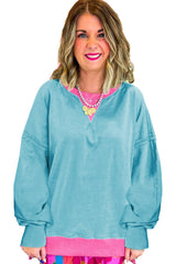 Light Blue Drop Sleeve Contrast Trim Oversized Sweatshirt