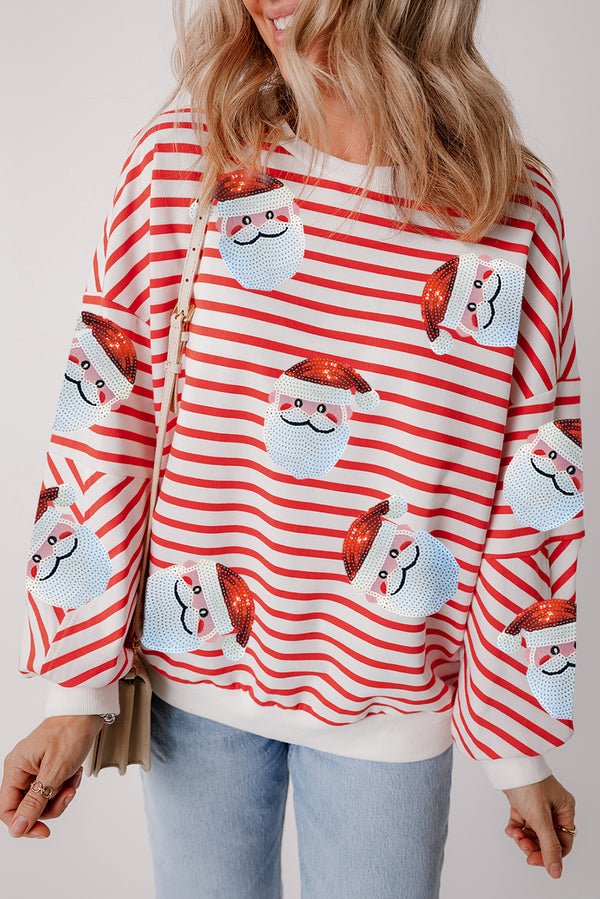 Orange Stripe Santa Claus Sequins Loose Fitting Sweatshirt