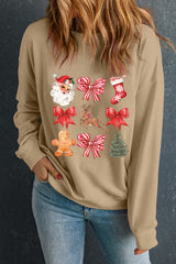 Khaki Christmas Pattern Graphic Crewneck Sweatshirt