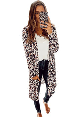 Leopard Side Pocket Open Front Duster Cardigan