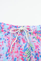 Sky Blue Floral Top & Drawstring Shorts Two Piece Short Set