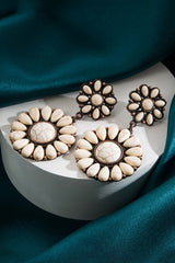 White Western Turquoise Inlay Flower Shape Stud Earrings