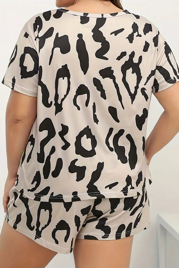 Simply Taupe Plus Size Leopard Tee & Shorts Loungewear Set