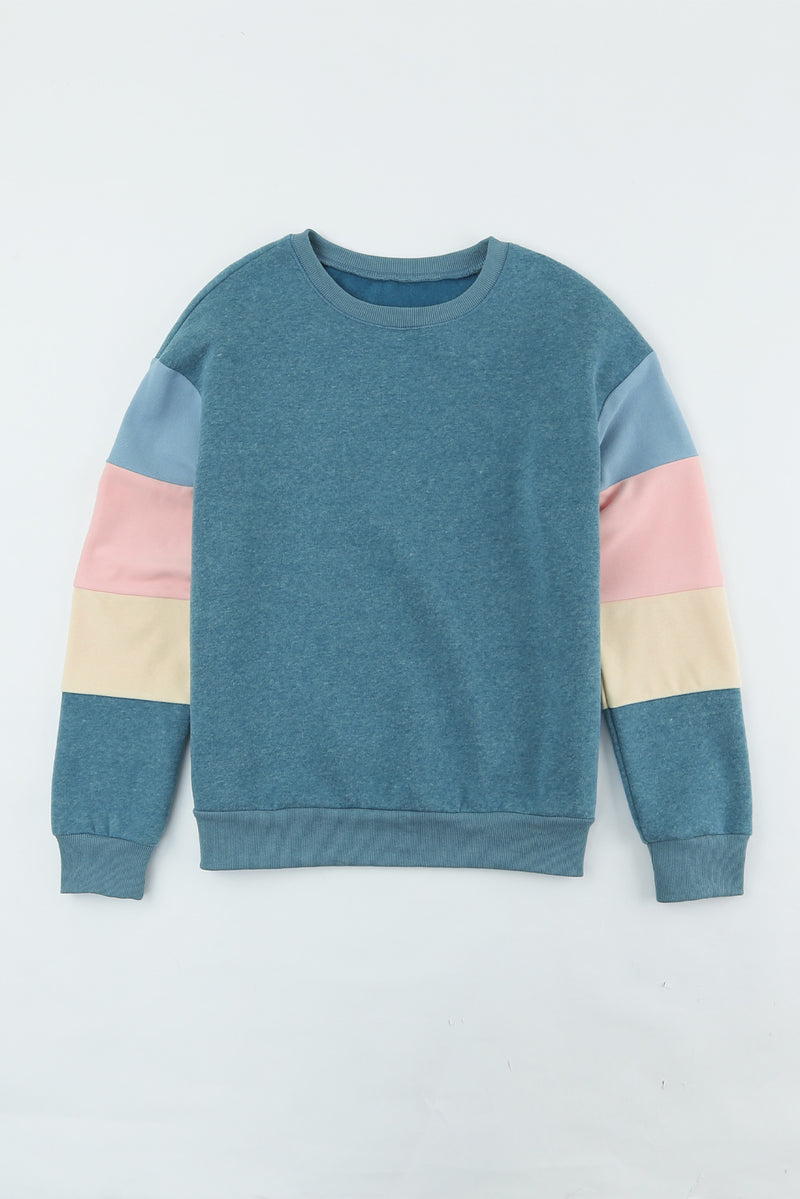 Rosy Color Block Casual Drop Sleeve Sweatshirt