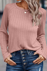 Green Textured Round Neck Knit Long Sleeve Top