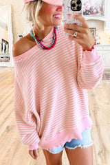 Pink Stripe Drop Shoulder Long Sleeve Top