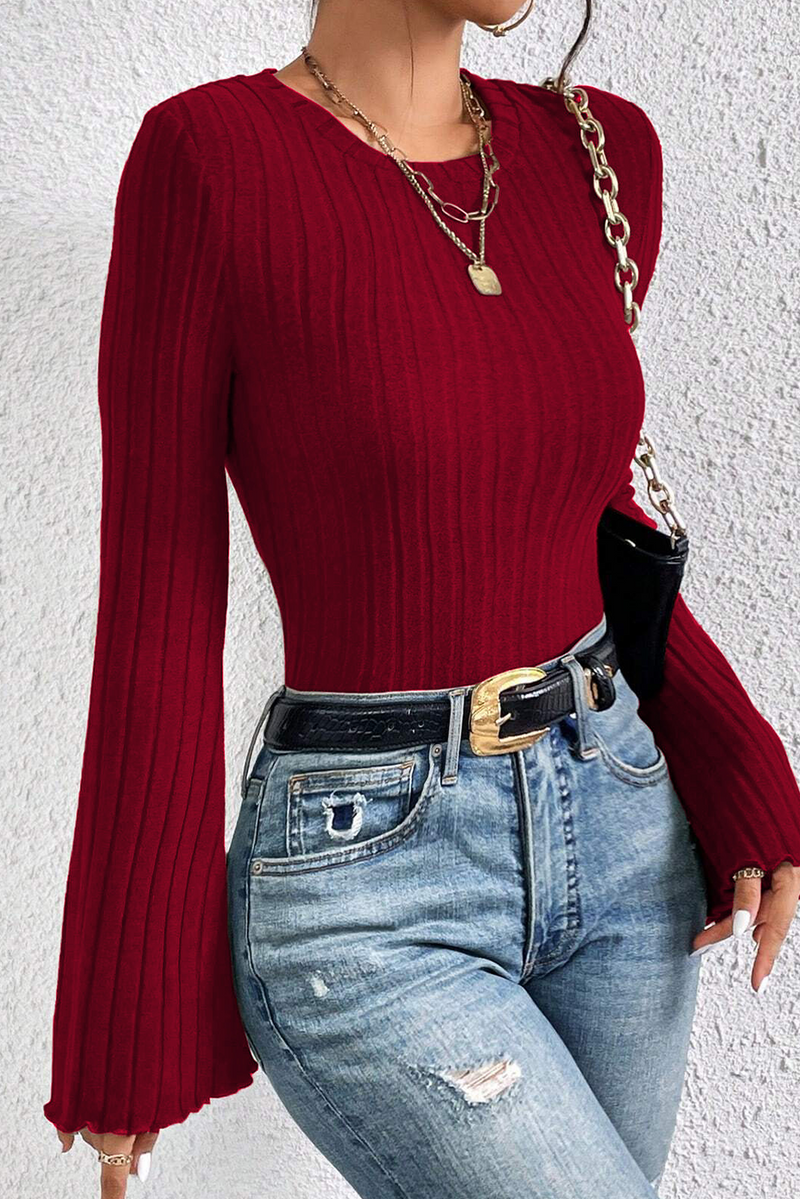 Red Dahlia Elegant Flared Sleeve Fit Knit Top