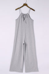 Gray Loose Fit Side Pockets Spaghetti Strap Wide Leg Jumpsuit