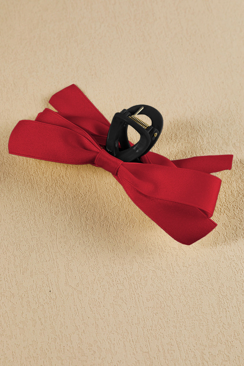 Fiery Red Solid Color Ribbon Bow Decor Hair Clip