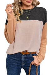 Black Color Block Corduroy Long Sleeve Top