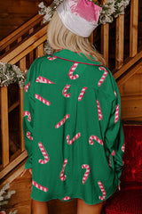 Green Candy Cane Print Christmas Pajama Set