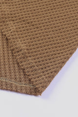 Brown Waffle Pocket Seam Patchwork Loose Knit Top