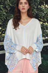 High-Low V-Neck Long Sleeve Blouse