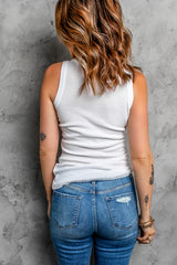 Plain Gray Solid Round Neck Ribbed Tank Top